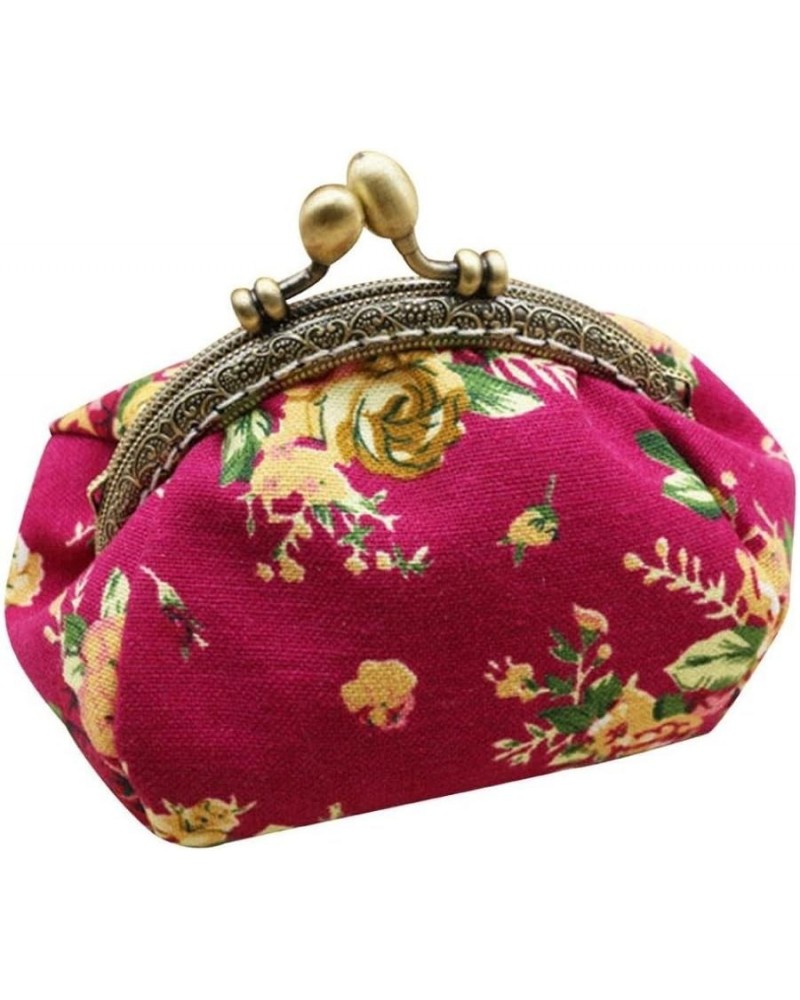 Women Change Purse, Retro Vintage Flower Small Wallet Hasp Purse Clutch Bag Hot Pink $7.49 Wallets