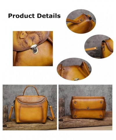 Genuine Leather Crossbody Handbags For Women Top Handmade Vintage Bunny Embossed Leather Handle Bags Hobo Bag Yellow $63.21 H...