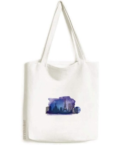 France Paris Eiffel Tower Blue Watercolor Tote Canvas Bag Shopping Satchel Casual Handbag $17.35 Totes