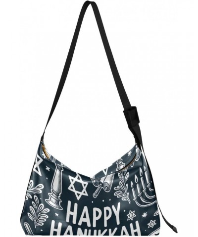 Unisex Shoulder Bag Crossbody Handbag Hanukkah-doodle-menorah Women Casual Hobo Bag Lightweight PU Leather Tote $18.06 Crossb...