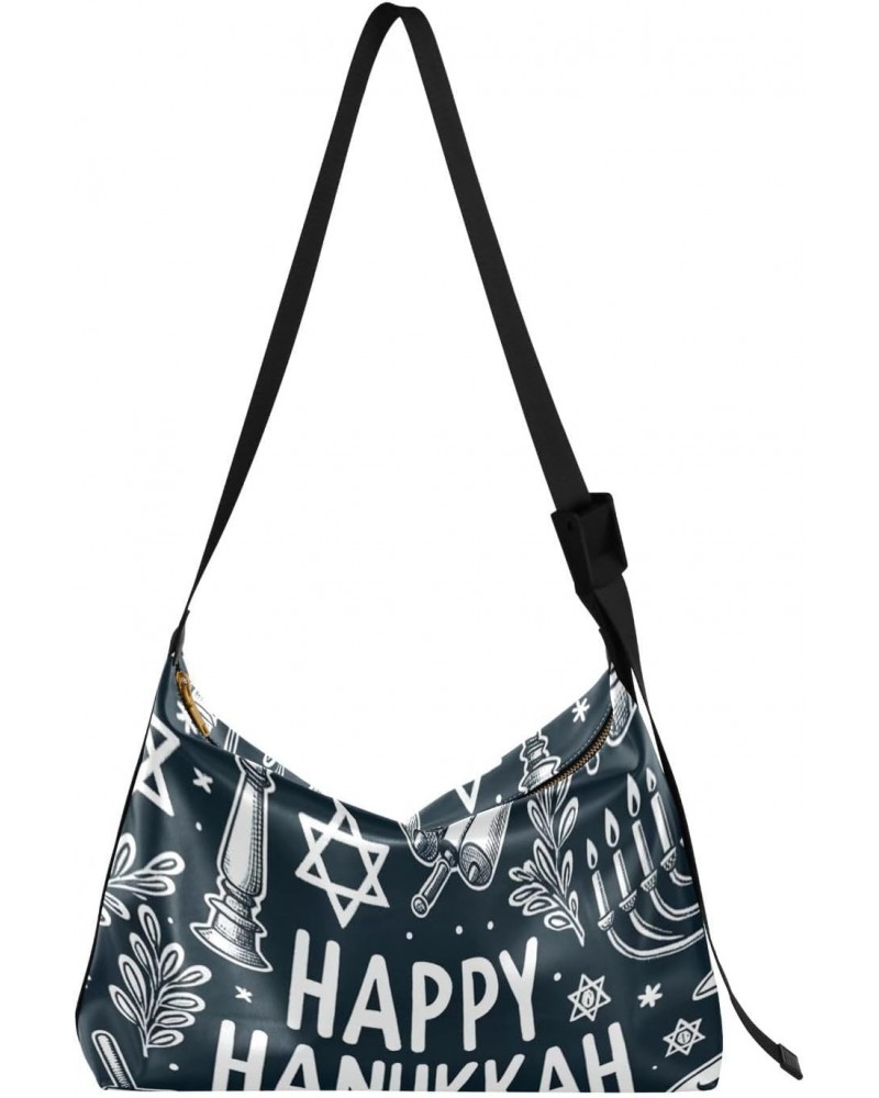 Unisex Shoulder Bag Crossbody Handbag Hanukkah-doodle-menorah Women Casual Hobo Bag Lightweight PU Leather Tote $18.06 Crossb...