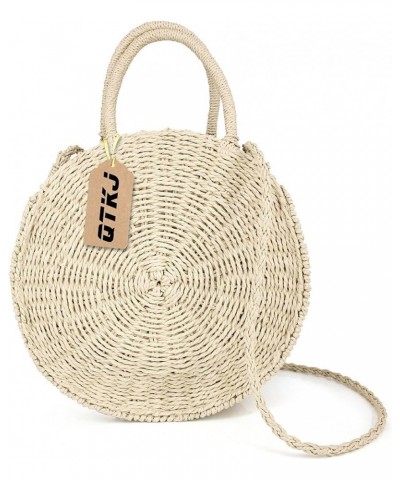 Women Straw Summer Beach Bag Handwoven Round Rattan Bag Cross Body Bag Shoulder Messenger Satchel Beige $22.54 Satchels