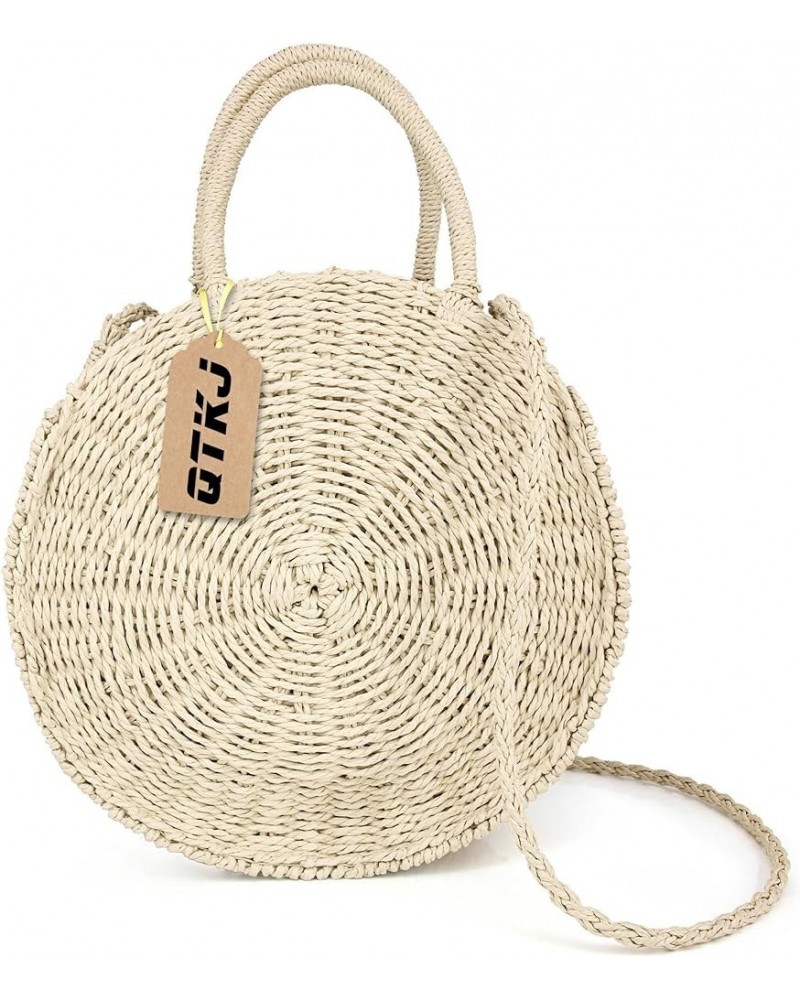 Women Straw Summer Beach Bag Handwoven Round Rattan Bag Cross Body Bag Shoulder Messenger Satchel Beige $22.54 Satchels