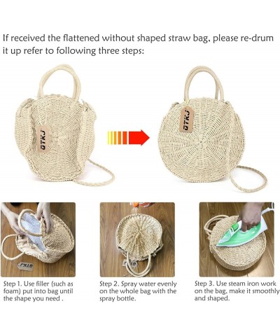 Women Straw Summer Beach Bag Handwoven Round Rattan Bag Cross Body Bag Shoulder Messenger Satchel Beige $22.54 Satchels