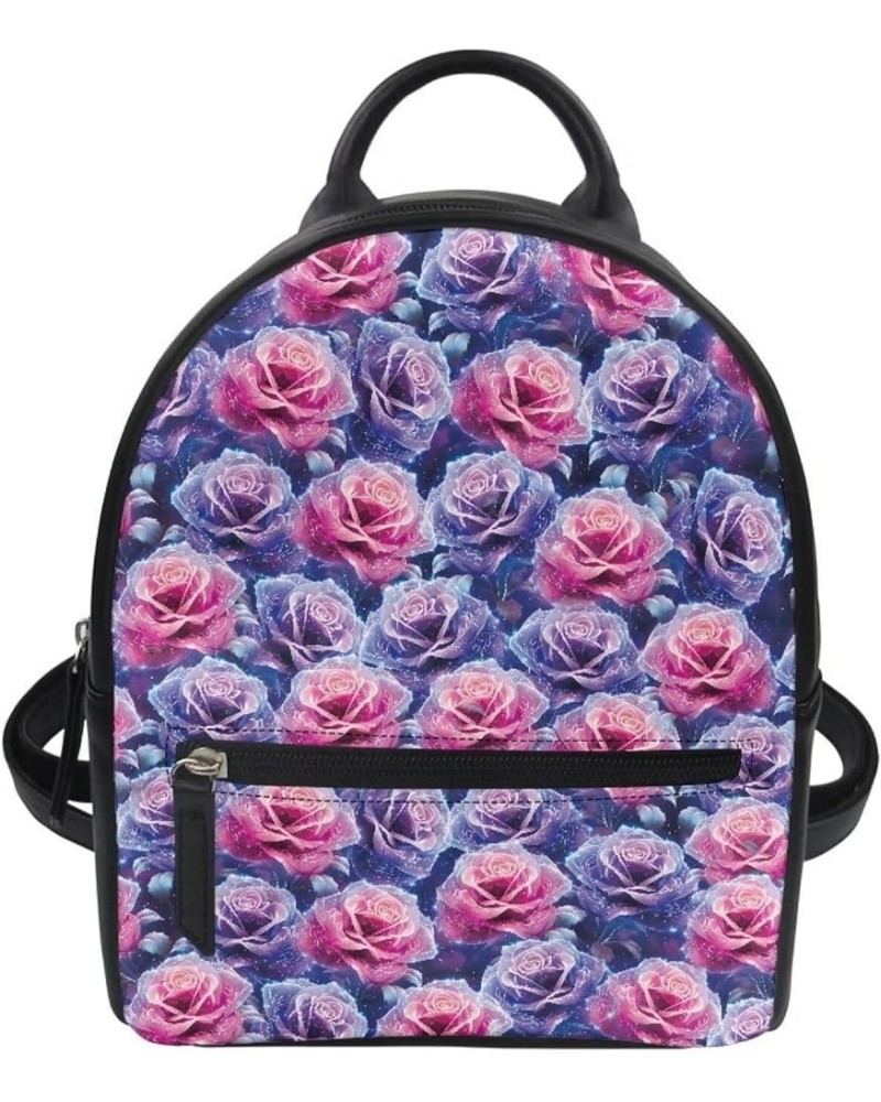 Flower Print Lightweight Mini Purse Backpack For Women Leather Retro Daypack Shoulder Bag Small Flower $16.51 Backpacks