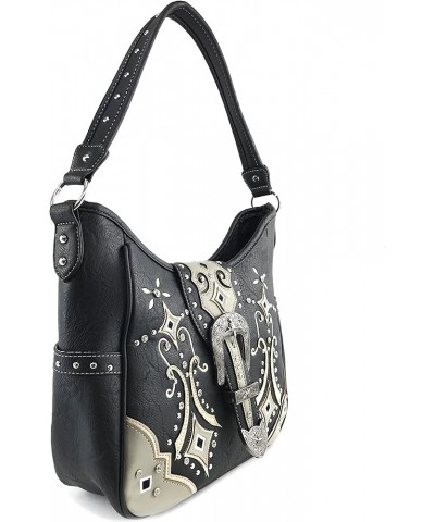 Western Floral Embroidery Studs Bling Rhinestone Buckle Shoulder Concealed Carry Handbag Purse Black Tote and Wallet $29.62 S...