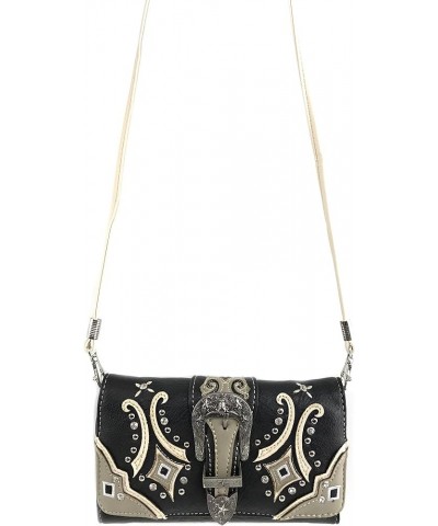 Western Floral Embroidery Studs Bling Rhinestone Buckle Shoulder Concealed Carry Handbag Purse Black Tote and Wallet $29.62 S...