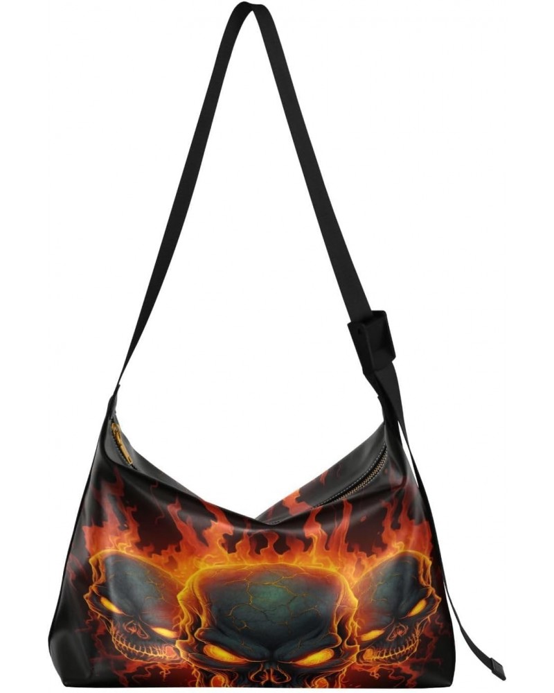 Flame Skeleton Faux Leather shoulder Bag Women's Soft Large Capacity Work Bag Shoulder Bag Travel Crossbody Purse -15×12in $1...