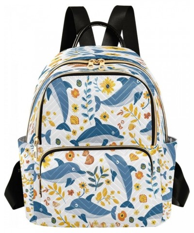 Dolphin Yellow Flower Women Backpack Purse Ladies Fashion Shoulder Bag Daypack Travel Bag 7.5L Small $18.28 Backpacks