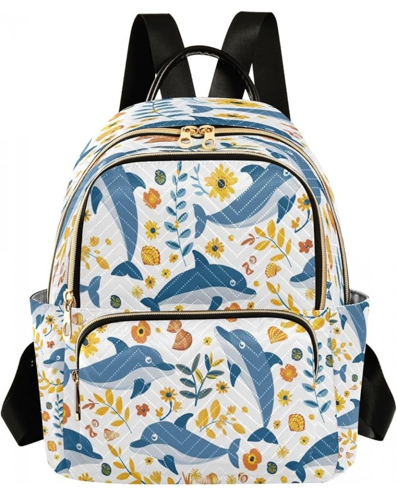 Dolphin Yellow Flower Women Backpack Purse Ladies Fashion Shoulder Bag Daypack Travel Bag 7.5L Small $18.28 Backpacks