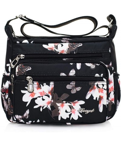 Nylon Floral Multi-Pocket Crossbody Purse Bags for Women Travel Shoulder Bag T09- Flower&butterfly $13.14 Shoulder Bags