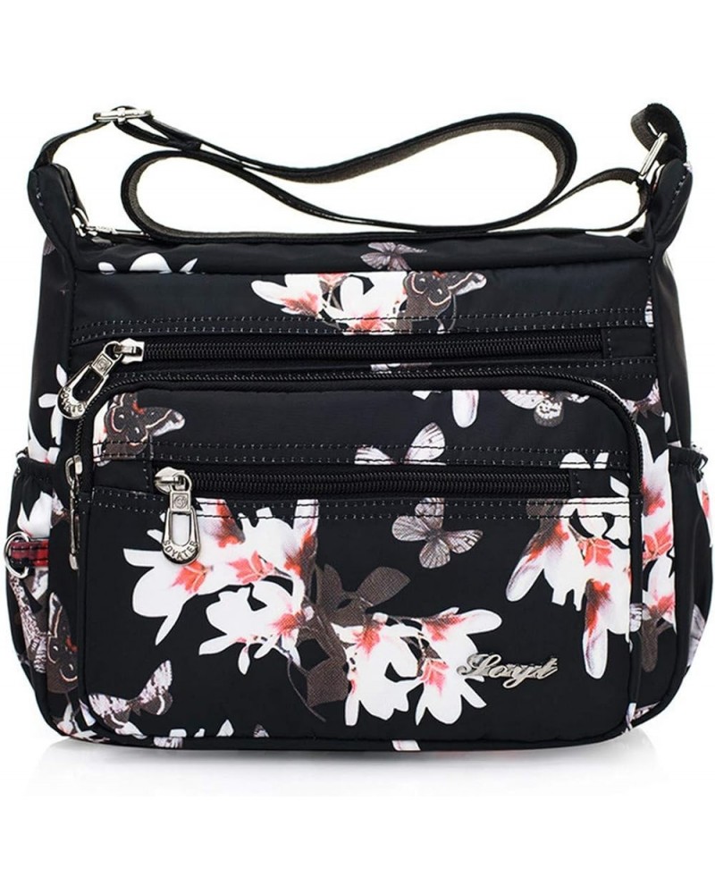 Nylon Floral Multi-Pocket Crossbody Purse Bags for Women Travel Shoulder Bag T09- Flower&butterfly $13.14 Shoulder Bags