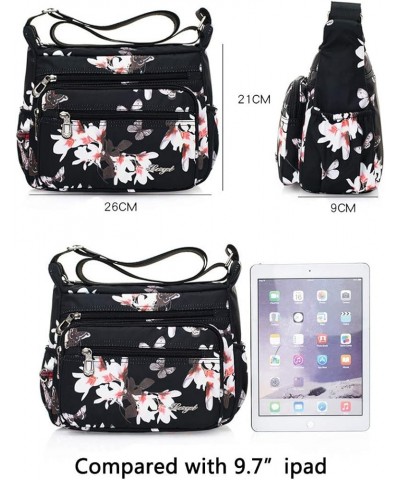 Nylon Floral Multi-Pocket Crossbody Purse Bags for Women Travel Shoulder Bag T09- Flower&butterfly $13.14 Shoulder Bags