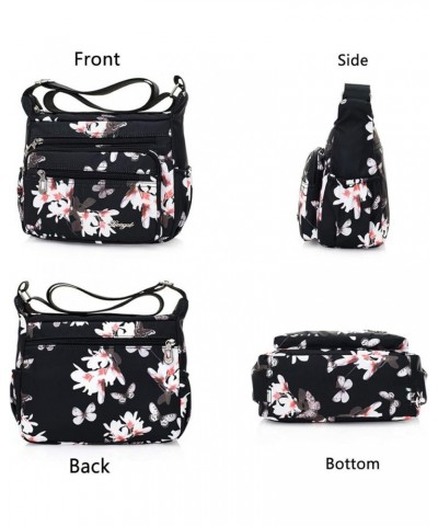 Nylon Floral Multi-Pocket Crossbody Purse Bags for Women Travel Shoulder Bag T09- Flower&butterfly $13.14 Shoulder Bags