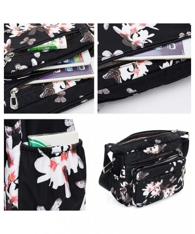 Nylon Floral Multi-Pocket Crossbody Purse Bags for Women Travel Shoulder Bag T09- Flower&butterfly $13.14 Shoulder Bags