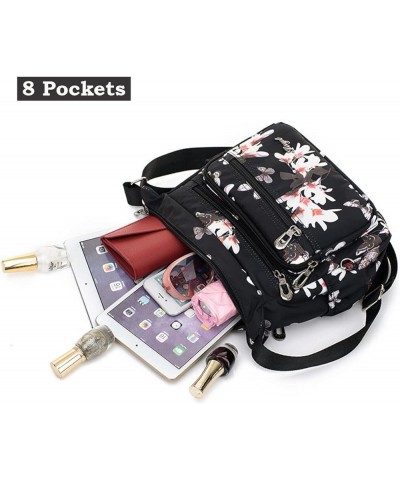 Nylon Floral Multi-Pocket Crossbody Purse Bags for Women Travel Shoulder Bag T09- Flower&butterfly $13.14 Shoulder Bags