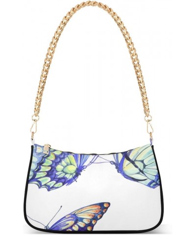 Shoulder Bags for Women, Colorful Butterflies Print Hobo Tote Handbag, Retro Chain Bag Purse with Zipper Color04 $15.00 Shoul...