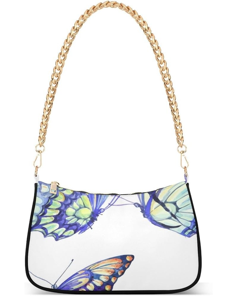 Shoulder Bags for Women, Colorful Butterflies Print Hobo Tote Handbag, Retro Chain Bag Purse with Zipper Color04 $15.00 Shoul...