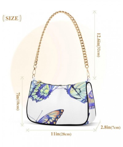 Shoulder Bags for Women, Colorful Butterflies Print Hobo Tote Handbag, Retro Chain Bag Purse with Zipper Color04 $15.00 Shoul...