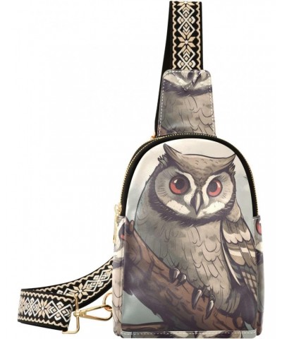 Anime Owl Print Women Sling Bag with Adjustable Strap Zipper Closure, PU Leather Water Resistant Crossbody Bag Purse Chest Ba...