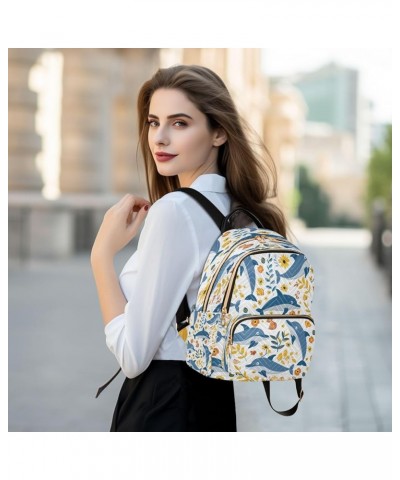 Dolphin Yellow Flower Women Backpack Purse Ladies Fashion Shoulder Bag Daypack Travel Bag 7.5L Small $18.28 Backpacks