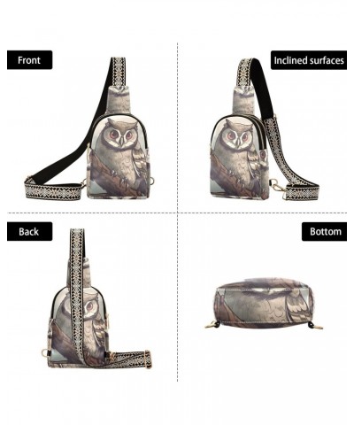 Anime Owl Print Women Sling Bag with Adjustable Strap Zipper Closure, PU Leather Water Resistant Crossbody Bag Purse Chest Ba...