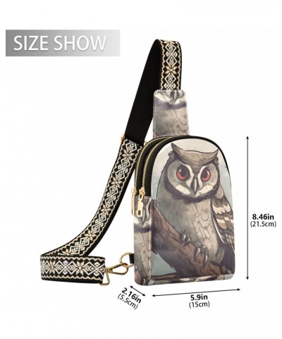 Anime Owl Print Women Sling Bag with Adjustable Strap Zipper Closure, PU Leather Water Resistant Crossbody Bag Purse Chest Ba...