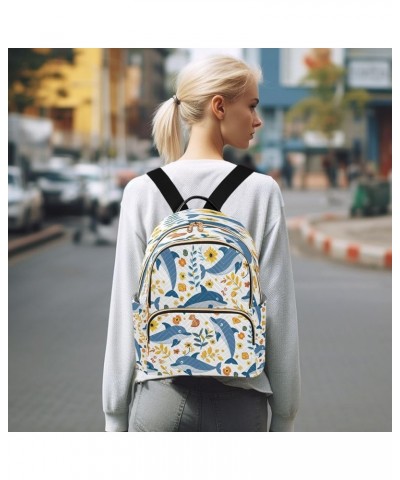 Dolphin Yellow Flower Women Backpack Purse Ladies Fashion Shoulder Bag Daypack Travel Bag 7.5L Small $18.28 Backpacks