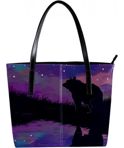 Tote Bag, Large Tote Bags for Women, Tote Bag with Zipper, Purple Aurora Polar Bear Animal, Tote Bags Women Design 1379 $22.3...