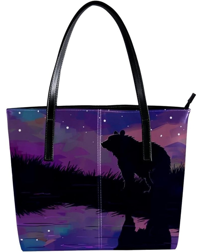 Tote Bag, Large Tote Bags for Women, Tote Bag with Zipper, Purple Aurora Polar Bear Animal, Tote Bags Women Design 1379 $22.3...