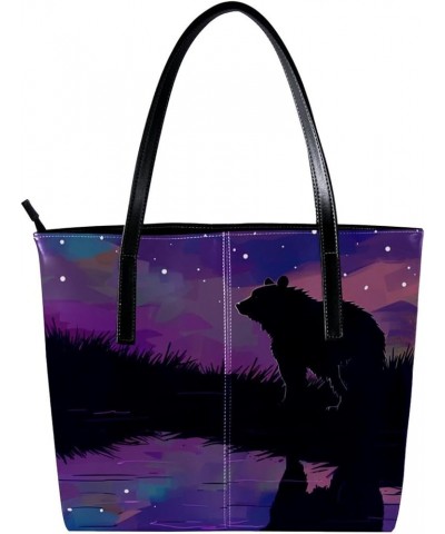 Tote Bag, Large Tote Bags for Women, Tote Bag with Zipper, Purple Aurora Polar Bear Animal, Tote Bags Women Design 1379 $22.3...