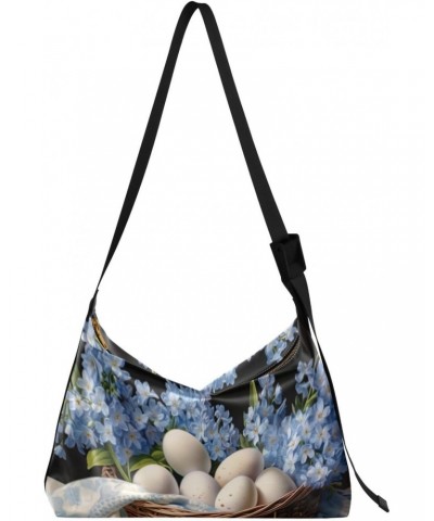 Easter Flower Eggs Basket Tote Bag for Women Large Hobo Bags Crossbody Purse Shoulder Hobo Bags with Adjustable Strap for Wom...