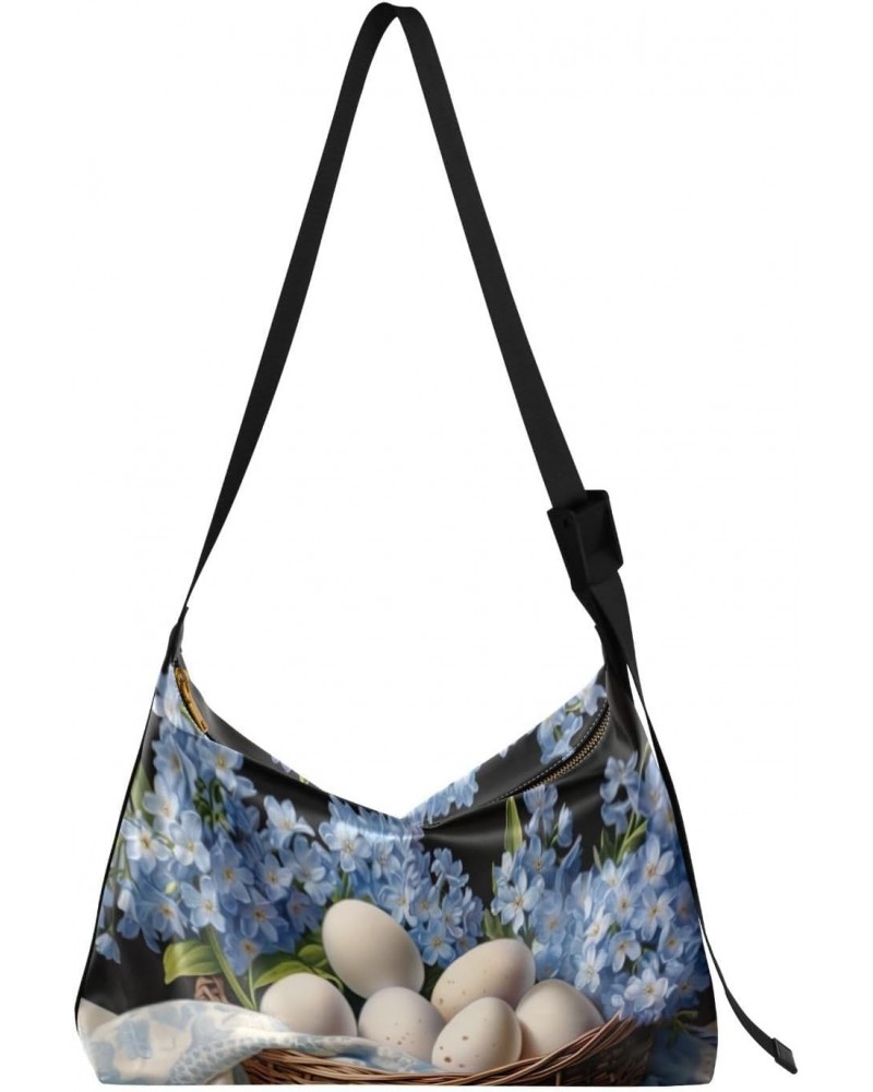 Easter Flower Eggs Basket Tote Bag for Women Large Hobo Bags Crossbody Purse Shoulder Hobo Bags with Adjustable Strap for Wom...