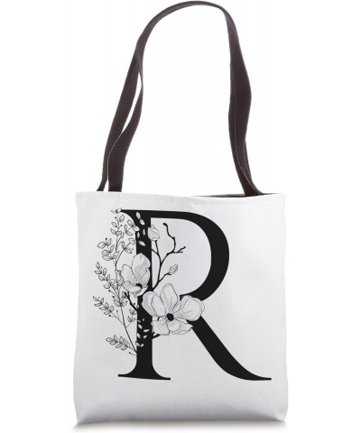 Beautiful Black Letter R Flowers Initial Floral Monogram Tote Bag $12.09 Totes