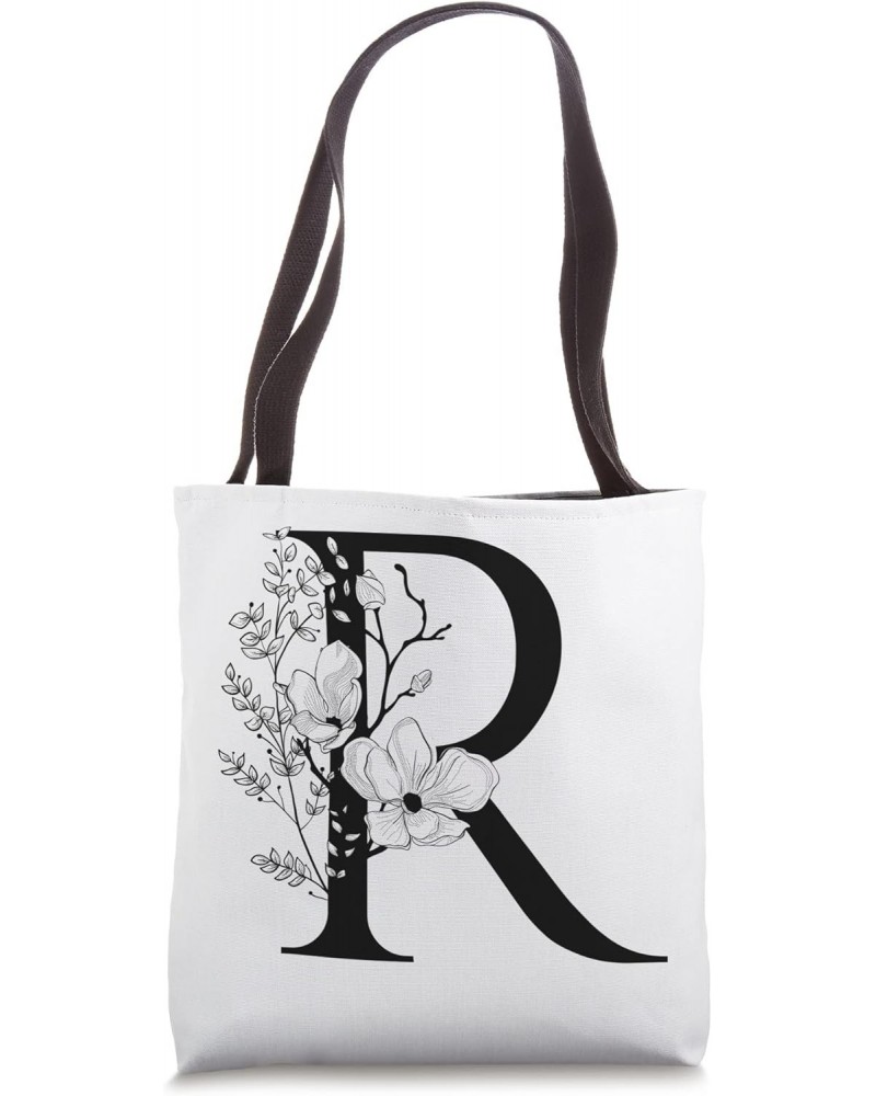 Beautiful Black Letter R Flowers Initial Floral Monogram Tote Bag $12.09 Totes