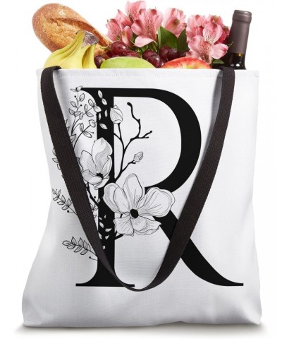 Beautiful Black Letter R Flowers Initial Floral Monogram Tote Bag $12.09 Totes