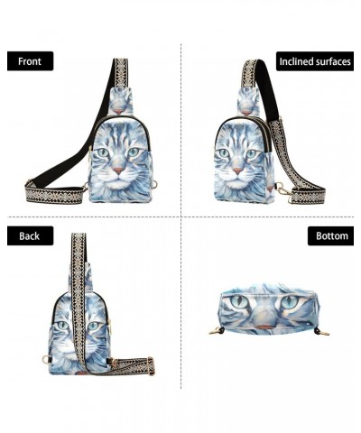 Painting White Cat Print Women Sling Bag with Adjustable Strap Zipper Closure, PU Leather Water Resistant Crossbody Bag Purse...