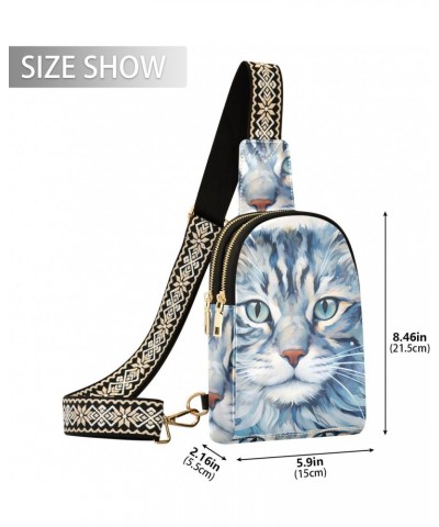 Painting White Cat Print Women Sling Bag with Adjustable Strap Zipper Closure, PU Leather Water Resistant Crossbody Bag Purse...