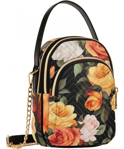 Red and Pink Floral Shoulder Bag, Lightweight Crossbody Bag Shoulder Bag with Zipper Colorful Flower of Orange and Yellow Ros...