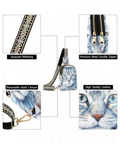 Painting White Cat Print Women Sling Bag with Adjustable Strap Zipper Closure, PU Leather Water Resistant Crossbody Bag Purse...