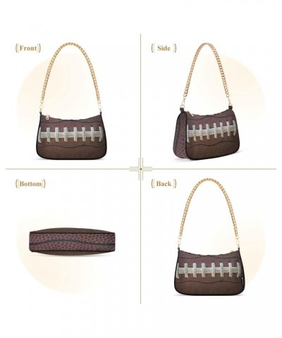 American Football Laces Close Up Shoulder Bag for Women Fabric Crescent Handbag with Zipper Chain Clutch Purses for Travel Pa...