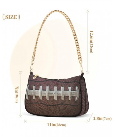 American Football Laces Close Up Shoulder Bag for Women Fabric Crescent Handbag with Zipper Chain Clutch Purses for Travel Pa...