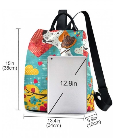 Valentine's Day Dog and Heart Backpack Purse for Women Rucksack Anti Theft Handbag with Pompom Travel Bag Valentine's Day Dog...