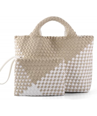 Woven Bag for Women, Neoprene Tote Bag Summer Beach Handbag Purse Retro Handmade Travel Shoulder Bag Set Apricot $31.99 Totes