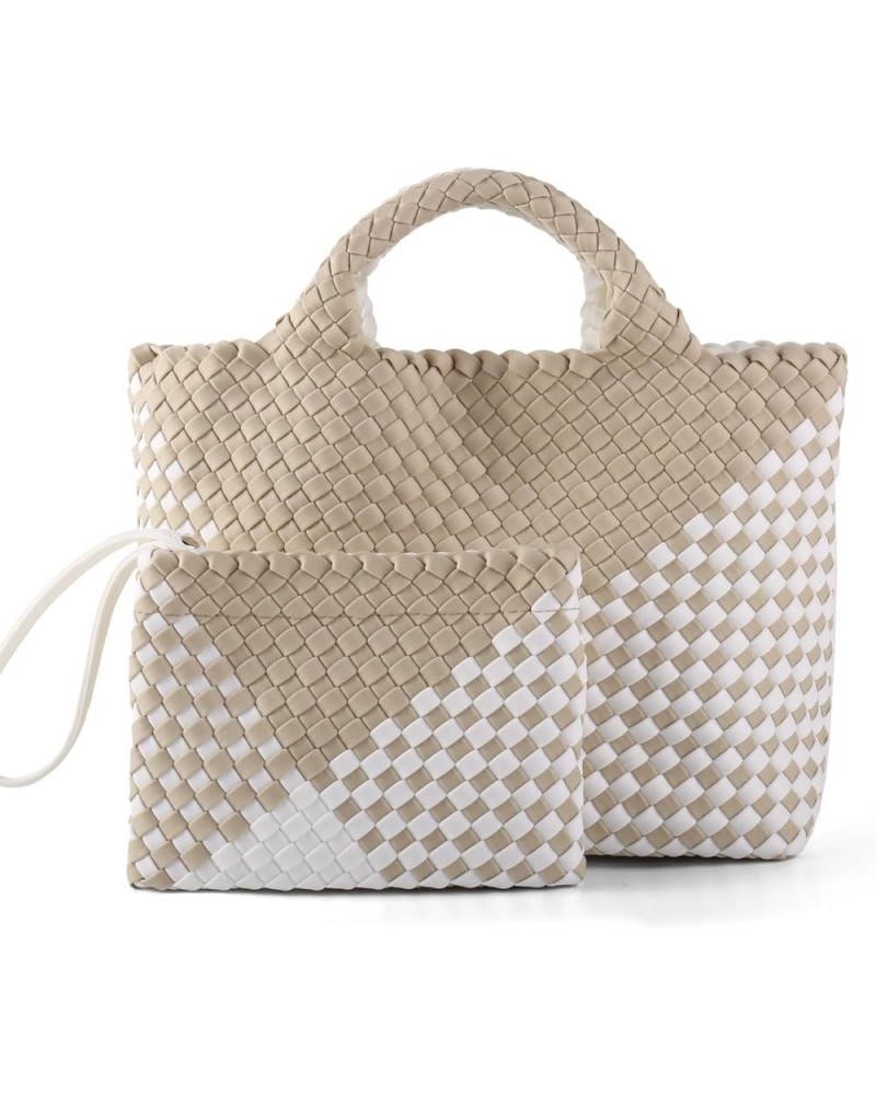 Woven Bag for Women, Neoprene Tote Bag Summer Beach Handbag Purse Retro Handmade Travel Shoulder Bag Set Apricot $31.99 Totes