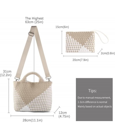 Woven Bag for Women, Neoprene Tote Bag Summer Beach Handbag Purse Retro Handmade Travel Shoulder Bag Set Apricot $31.99 Totes