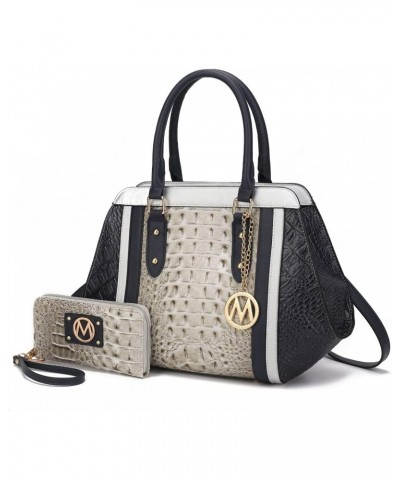 MKF-X729NV Daisy Croco Satchel Bag & Wallet 44 Navy - 2 Piece $42.69 Satchels