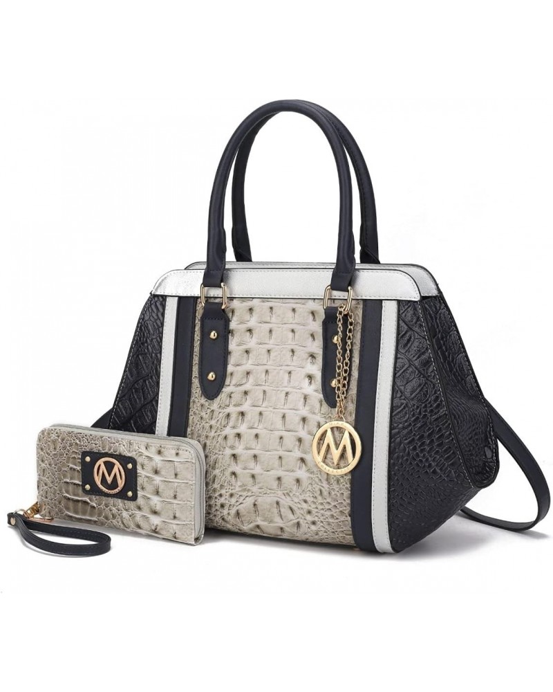 MKF-X729NV Daisy Croco Satchel Bag & Wallet 44 Navy - 2 Piece $42.69 Satchels