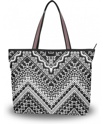 Cooper girl Tribal Black White Chevron Tote Bag Top Handle Handbag Shoulder Bag Large Capacity $19.35 Totes