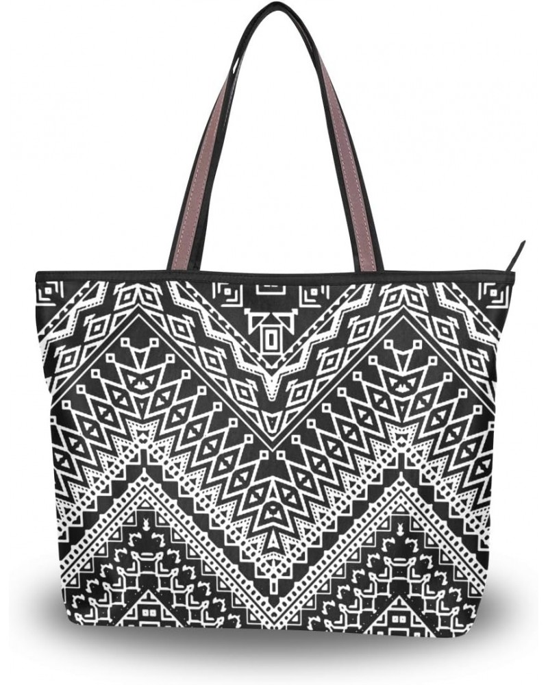 Cooper girl Tribal Black White Chevron Tote Bag Top Handle Handbag Shoulder Bag Large Capacity $19.35 Totes